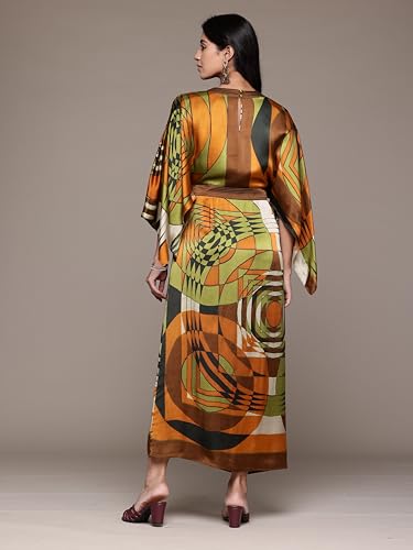 Ritu Kumar Round Neck Half Sleeves Long Dress Brown