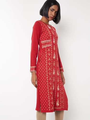 Max Women Knit Straight Kurta (Red_XL)