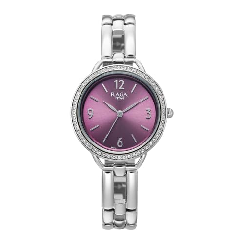 Titan Raga Allure with Purple Dial Silver Brass Solid Link Strap Watch for Women - 2791SM01