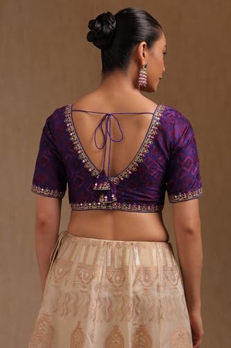 Soch Womens Turquoise Blue Silk Ethnic Motifs Padded Blouse with Mirror Work