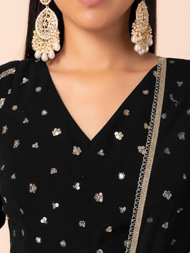 Zeel Clothing Women's Sequins Zari Embroidered Georgette Designer Lehenga Choli with Dupatta (7094-Black-Womens-Lehenga-Choli-Latest; Free Size) (Black)