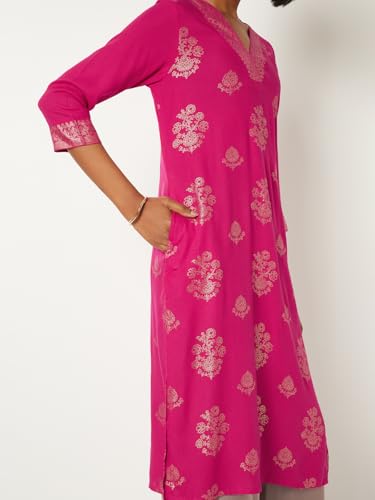 Max Women Foil Print Straight Kurta (Pink_XXL)