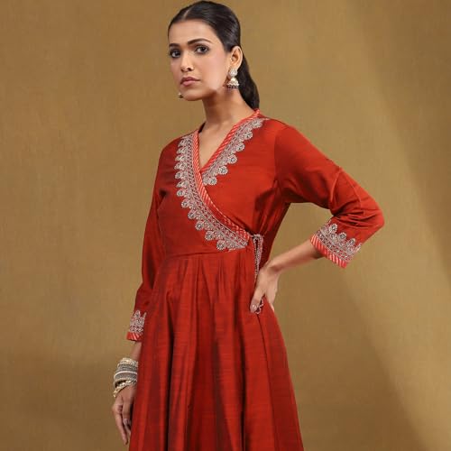 Biba Women's Polyester Blend Kurta Set (SKDASRTFES10130AW25RUST_Blue Rust