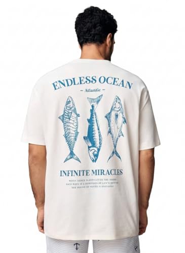 GURIK Men's Oversized Baggy Fit Drop Shoulder Printed Tshirt(SF-Mens-osize-Tshirt-EndlesOcean-whe-XXL) White