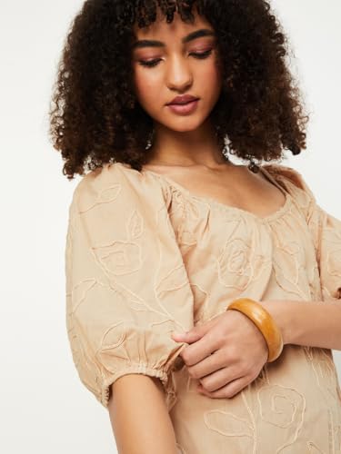Max Women's Cotton A-Line Below The Knee Dress (VV58002_Beige