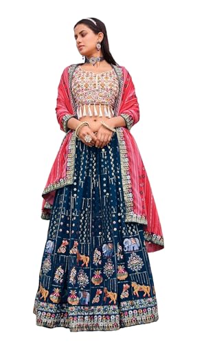 Prasheem Fashion Women's Faux Gorgette Silk With Heavy Embroidery Sequins Zari work With multi needle Work Lehenga Choli For Womens Finish Type: Semi-stitched Size: Free Size