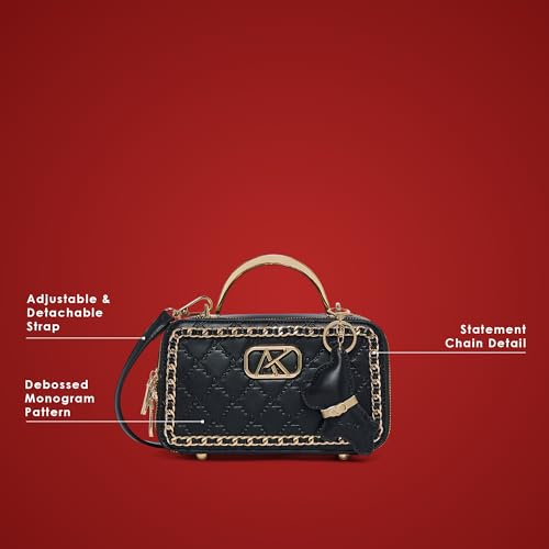 Akiki London Women's Harrow 21 Small Box Satchel Handbag|comes with Dog Charm|Top Grab Handle|Metal Finish|Stylish Ladies Purse|Party Clutch for Women