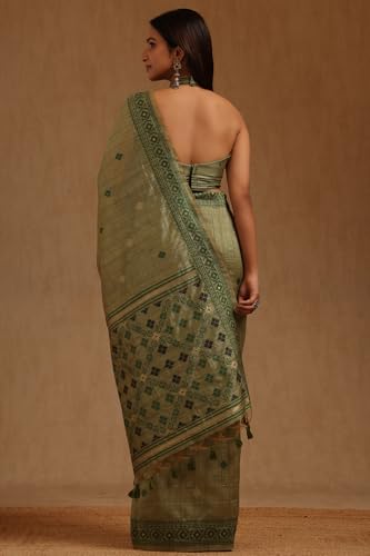 Soch Womens Green Tussar Woven Design Saree