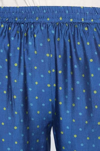 W for Woman Tropical Blue Printed Crepe Flared Kurta, Straight Pant and Dupatta Set (Size: 3XL)-WS12920-125885