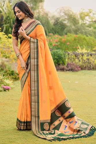 SGF11 Women's Kanjivaram Soft Silk Saree With Unstiched Blouse Piece (Yellow)