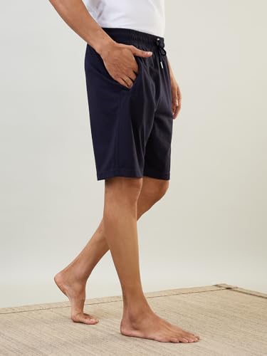 Raymond SleepZ Men Regular Fit Solid Pattern Cotton Polyester Blend Shorts Dark Blue