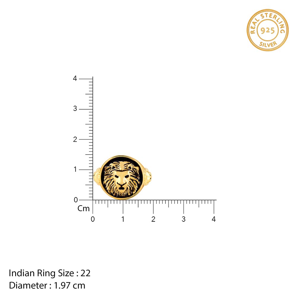 GIVA 925 Silver Golden Roar Of Lion Ring For Him, Adjustable | Gifts for Men and Boys | With Certificate of Authenticity and 925 Stamp | 6 Months Warranty