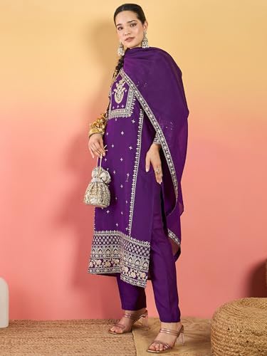 Varanga Women Kurta With Zari Embroidered Yoke And Border, Paired With Solid Trousers And A Matching Bordered Dupatta.