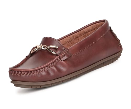 LOUIS STITCH Women's Tan Premium Slip-On Loafers with Buckle | Elegant Solid Slip-On Comfort Shoes for Casual and Formal Wear | Slip-On Loafer Shoes for Women | LSLD-BLR-HS02-TN | UK-7