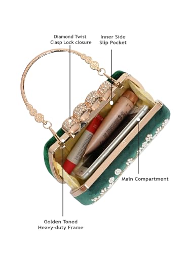 TOOBA Women's Green P Handicraft Beautiful Bling Box Clutch Bag for Wedding, Banquet, Gift Family, & Friends