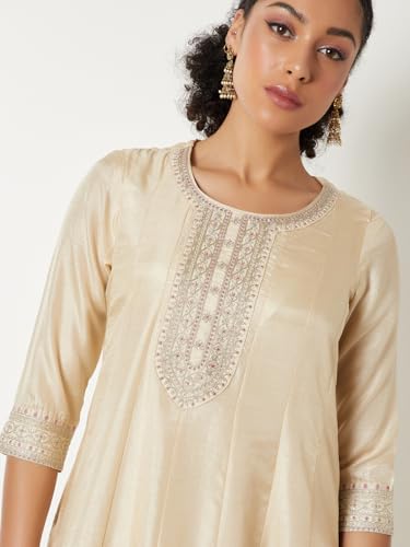 Max Women's Polyester Kurta Set (SRCTKST58015_Off White