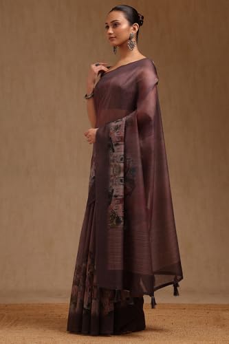 Soch Womens Earth Chanderi Digital Print Saree