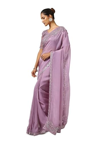 Soch Womens Lavender Organza Embroidered Saree With Sequins