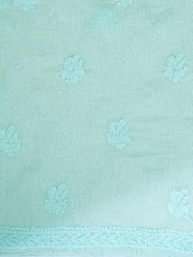 Ada Hand Embroidered Lucknowi Chikankari Unstitched Chanderi Dress Material Suit Piece with Dupatta for Women with Pearl Work 01A937473 Light Turquoise