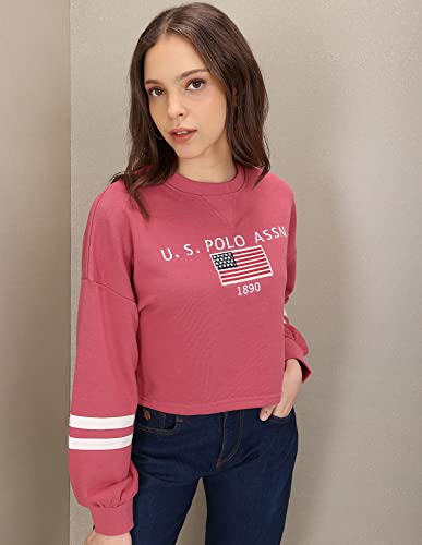 U.S. POLO ASSN. Dark Pink Crew Neck Brand Embroidered Sweatshirt