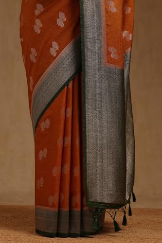 Soch Womens Rust Viscose Silk Floral Zari Woven Saree