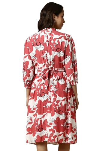 Allen Solly Women's Viscose Modern Knee-Length Dress (AHDRWRGFY21749_Red
