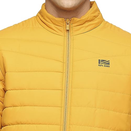 Pepe Jeans Polyester Men's A-Line Coat (PM402949_Yellow, Long Length, Small