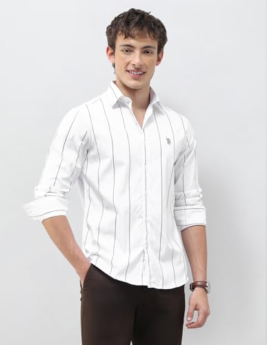 U.S.Polo Association Men's Vertical Striped Regular Fit Shirt (USSHTP1299_Ivory_40)