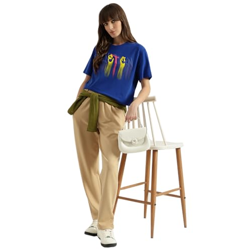 United Colors of Benetton Solid Crop Pull Up Folded Hem Trousers (Size: M)-25A3DI4DF00JGDI5 Beige