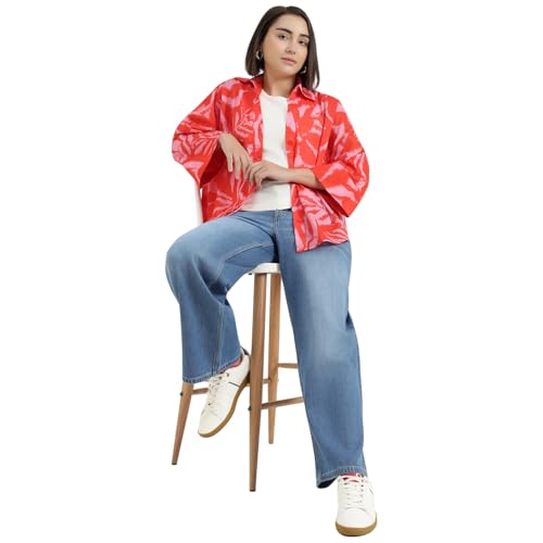 United Colors of Benetton Regular Fit Spread Collar Printed Shirt (Size : 2XL) - 26P5WVNTP327I901 Red