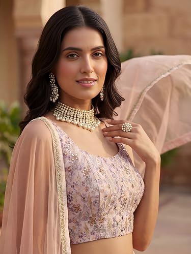 Zeel Clothing Digital Print Mirror Hand Work Georgette Lehenga Choli with Dupatta (5100-Beige-Women-Stylish-Lehenga-Choli; Free Size)