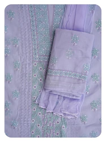 Ada Hand Embroidered Lucknowi Chikankari Unstitched Cotton Dress Material Suit Piece with Dupatta for Women 01A879859 Mauve