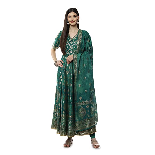 BIBA WOMEN PRINTED FITTED SALWAR KURTA DUPATTA(SKDSUMMER G8042_GREEN_38)