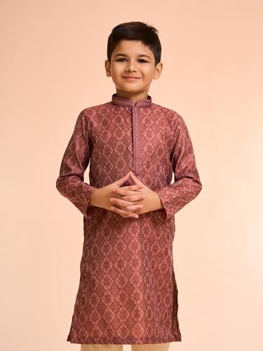 Manyavar Boys Cotton Blend Floral Jaal Pattern Self Design Kurta Pyjama Set (Maroon,2-3Y)