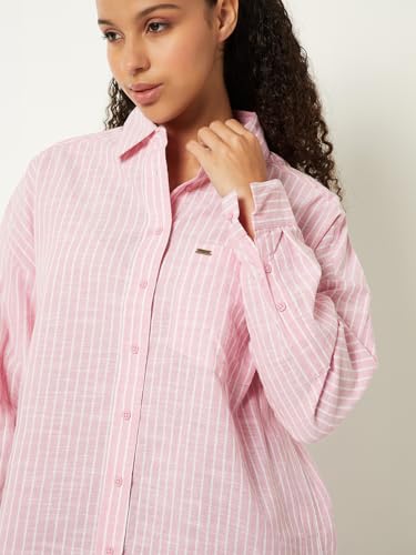 Max Women Striped Oversized Shirt (Pink_M)