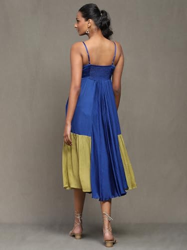 Ritu Kumar Blue Solid Satin Long Dress