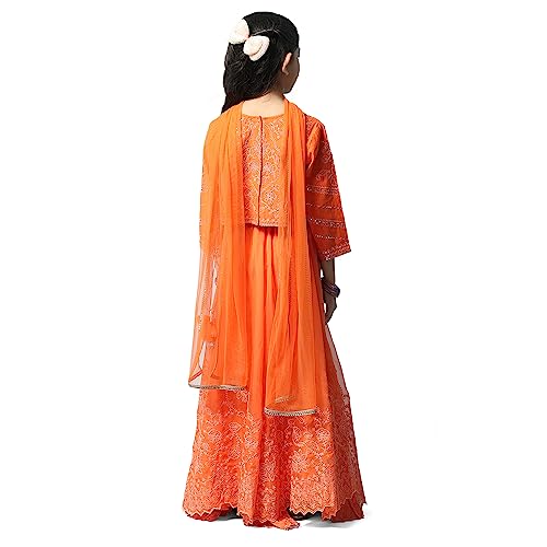 BIBA Girls Polyester Lehenga Set Readymade Orange 7