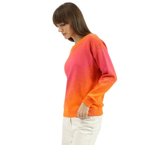 United Colors of Benetton Round Neck Ombre Sweater (Size: XL)-25A1099W3M56I902 Orange