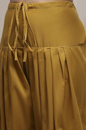 Biba Women Yellow Cotton Blend Thread Embroidered Unstitched Suit Set_FREE SIZE