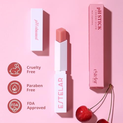 Estelar pH Cherri Glow Lipstick, Color Changing Pink Lip Balm, Personalized Lip Tint pH Stick, Enriched with Sea Buckthorn, Almond and Argan Oil, Hydrating, Long-Lasting, Paraben Free, 2.6g