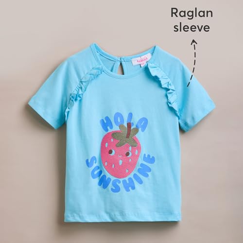 Hopscotch Girls Short Sleeves Fruit Print Blue Tees for Ages (4-5 Years)