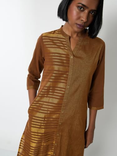 Max Women Metallic Print Straight Kurta (Brown_XXL)