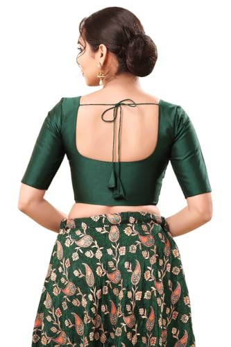 Vamas Women's Georgette Padded Self Design Half Sleeve Readymade Saree Blouse (X-1206.ELB_Bottle-Green_36)