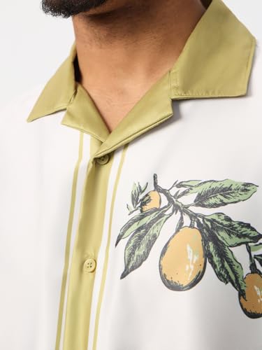 The Souled Store: Holiday Spirit Men and Boys Short Sleeve Cuban Collar White Botanical Print Polyester Lightweight Everyday Wear Easy to Style Casual Regular Fit Holiday Shirt