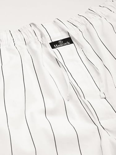 Hancock Men Pure Cotton Striped Pyjama Set White-M