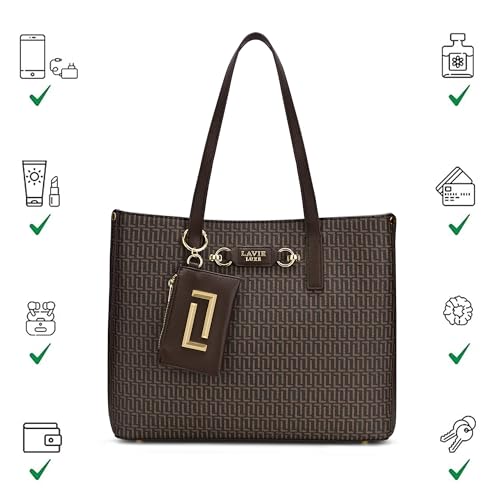 Lavie Luxe Women's Monogram Chloe 3 Compartment Tote Handbag | Tote Bag For Work | Ladies Purse | Stylish Shoulder Bag | Gift For Women