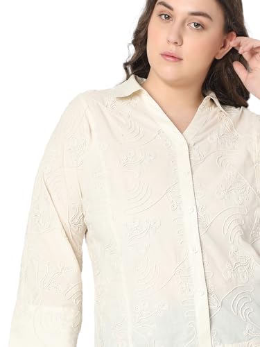 VERO MODA Curve Women's Cotton Regular Fit Off White Shirt