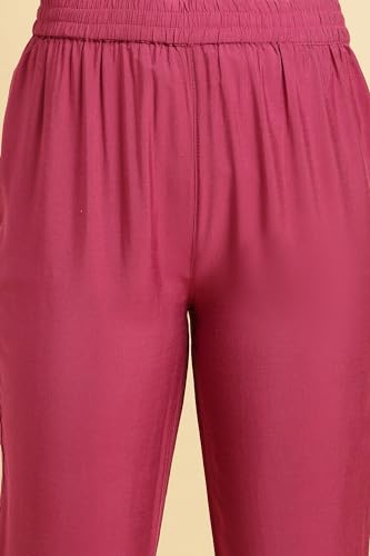 W for Woman Pink Embellished Kurta, Pants and Jacquard Dupatta Set_24AUWS19527-220351_3XL