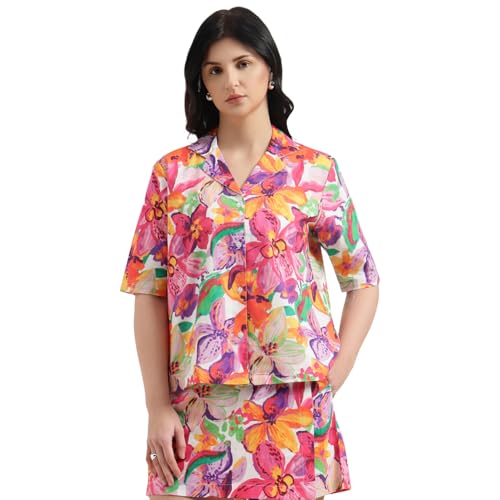 United Colors of Benetton Regular Fit Resort Collar Floral Shirt (Size : L) - 26P5WVNTP325I901 Multicolour