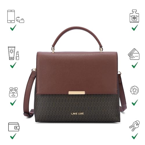 Lavie Luxe Women's Mono Marsh Satchel Bag for Women | Satchel Handbag for Work | Ladies purse | Stylish Shoulder Bag | Gift for Women